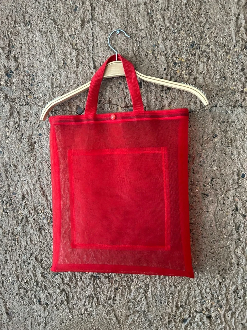 One of a Kind Handmade Red Sheer Mesh Tote Bag | Original Designer Piece